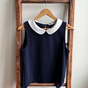 White collar navy top